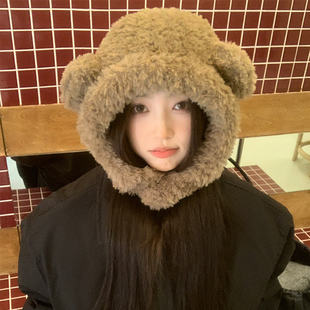 【猫仔kitten】毛绒绒保暖可爱小熊帽子女秋冬季防寒护耳雷锋帽