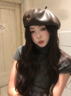 【猫仔kitten】圆顶皮质帽子秋冬时尚无檐帽子贝雷帽女韩版显脸小