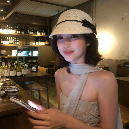 【猫仔kitten】休闲防晒蝴蝶结草帽夏季时尚风女帽宽檐遮阳渔夫帽