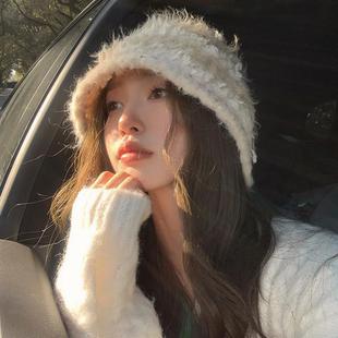 针织帽子女 毛绒盆帽大头围渔夫帽显脸小炸毛混色款 猫仔kitten