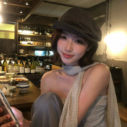 【猫仔kitten】圆顶条纹复古夏季贝雷帽女士帽子休闲甜美可爱韩版