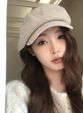 【猫仔kitten】复古文艺针织画家帽女秋冬韩系显脸小鸭舌帽堆堆帽