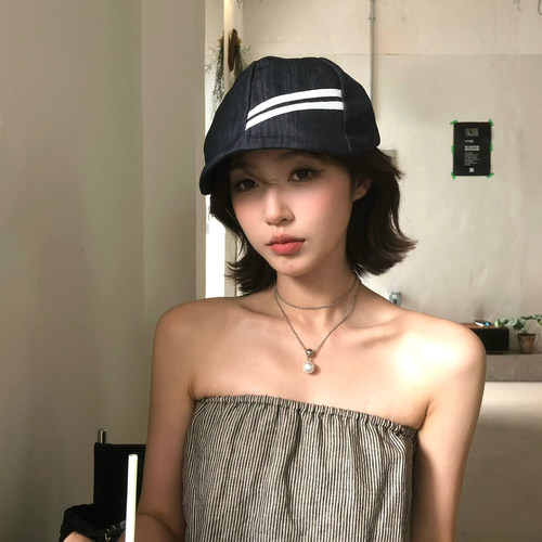 【猫仔kitten】休闲条纹遮阳帽子女夏季防晒韩版短檐显脸小棒球帽