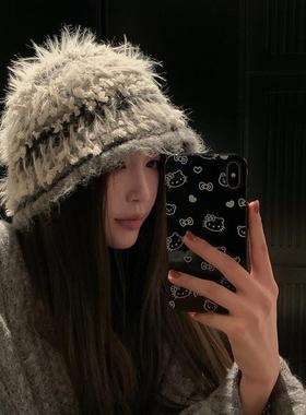 【猫仔Kitten】软乎乎毛绒绒帽子冬季盆帽保暖渔夫帽毛茸茸针织帽