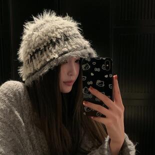 【猫仔Kitten】软乎乎毛绒绒帽子冬季盆帽保暖渔夫帽毛茸茸针织帽