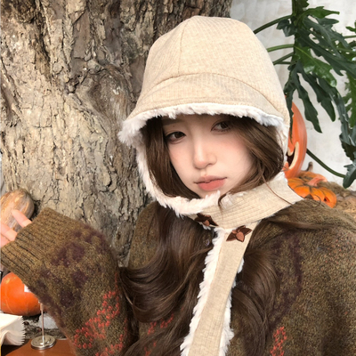 【猫仔kitte】加绒保暖雷锋帽女冬季新款绑带毛绒帽子防寒护耳帽