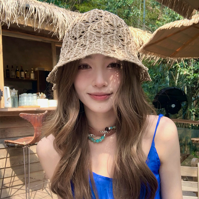 【猫仔kitten】夏季透气镂空草帽2025年新款韩国气质渔夫帽子女