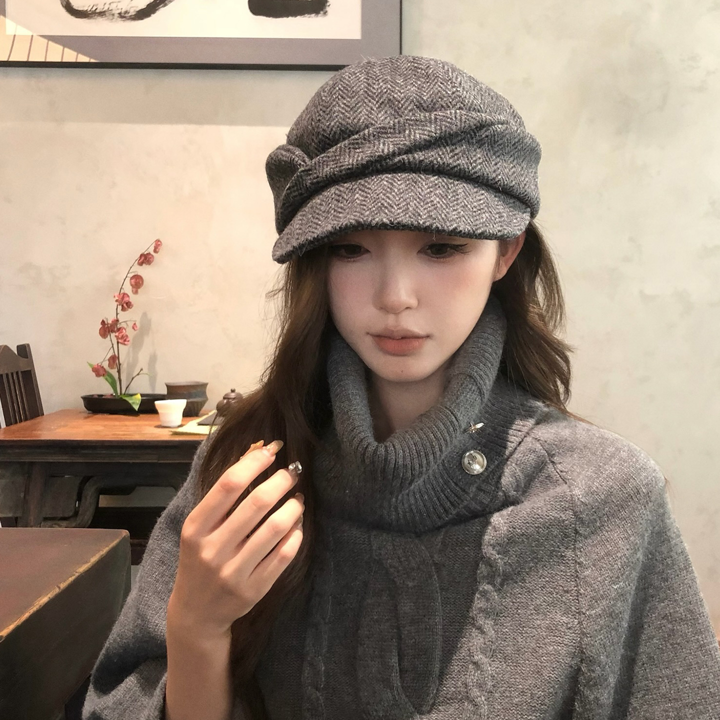 【猫仔kitte】毛呢报童帽女秋冬休闲帽子显脸小百搭复古鸭舌帽