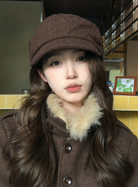 【猫仔kitten】复古皱褶毛呢贝雷帽秋冬百搭八角帽报童帽子设计师