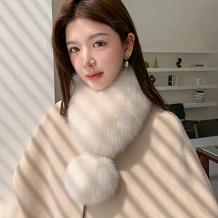 狐狸毛围巾韩版百搭秋冬女流行短款仿毛带球毛毛围脖加厚防风保暖