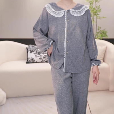 2025新款毛巾布睡衣女士大码娃娃领可外穿简约高级感家居服套装