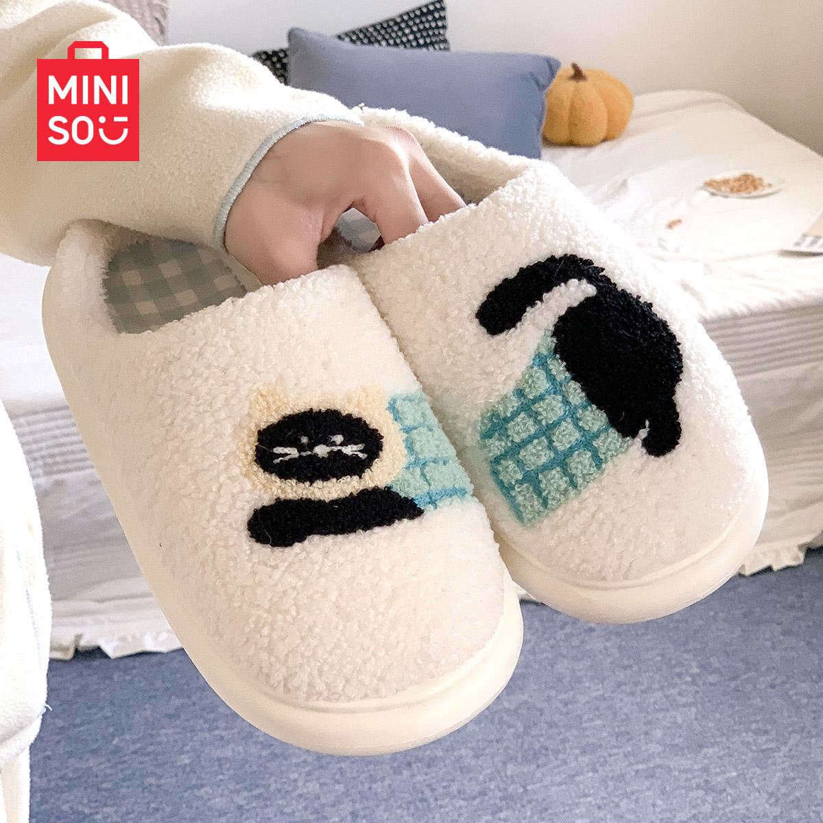 名创优品秋冬季包头棉拖鞋女加绒保暖室内家居2025新款厚底棉拖男