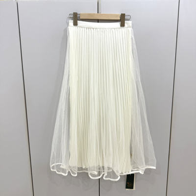 501-9910欧洲站2026春时尚松紧高腰网纱拼压褶内里中长百搭半身裙