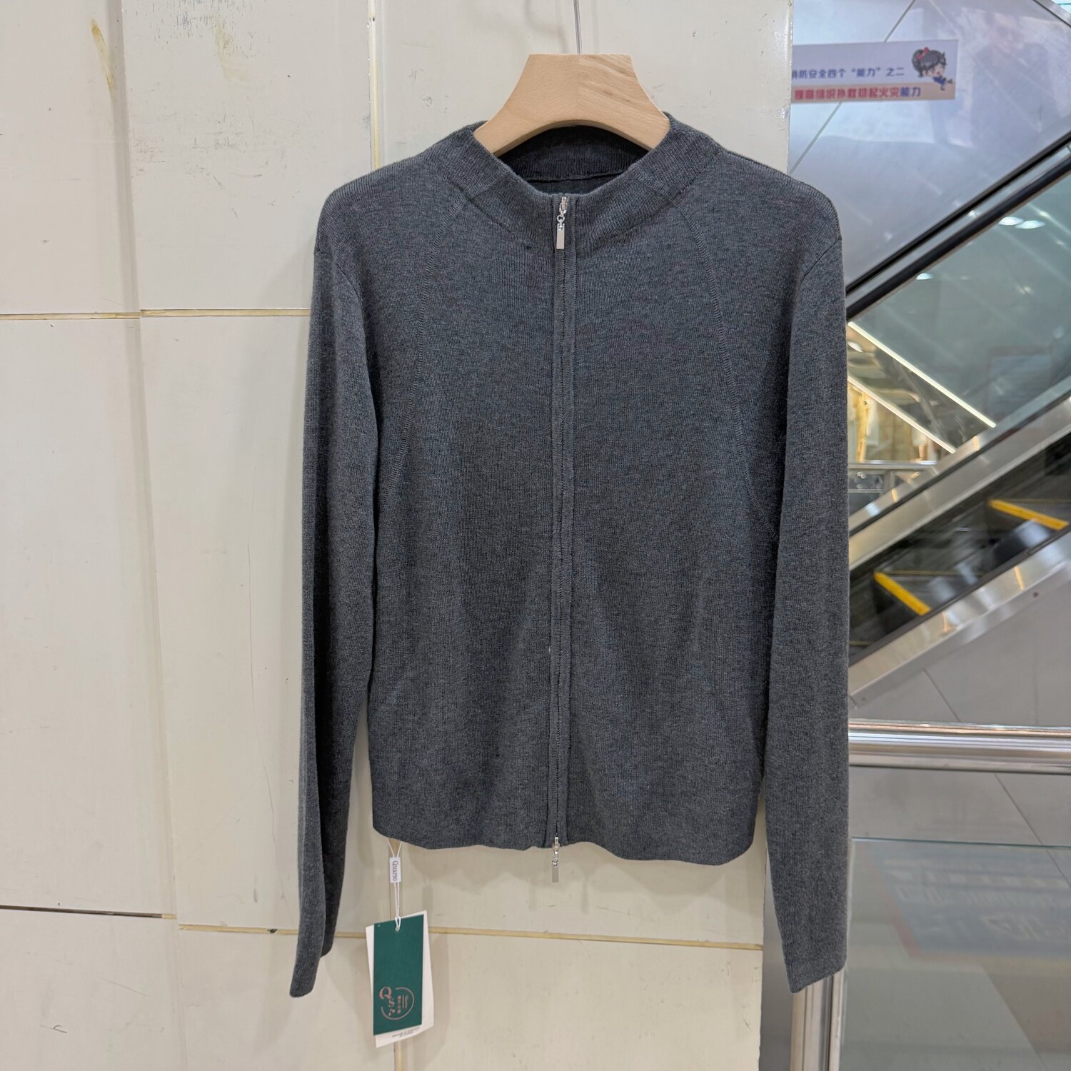 65022欧货立领拉链针织开衫女长袖修身显瘦百搭洋气减龄上衣秋装