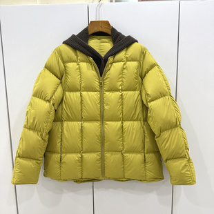 33232欧洲站25冬款 可拆卸针织连帽休闲宽松减龄小个短羽绒服 时尚