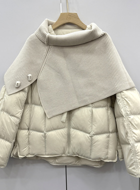 衣拉客EDWY2958欧洲站25冬针织披肩白鸭绒百搭保暖短款羽绒服外套