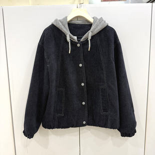 千秀丽人8835欧洲站2026春时尚 抽绳针织帽压明线休闲牛仔短外套女