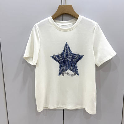 85103欧洲站2026春夏时尚圆领宽松显瘦麦穗五角星印花百搭短袖T恤