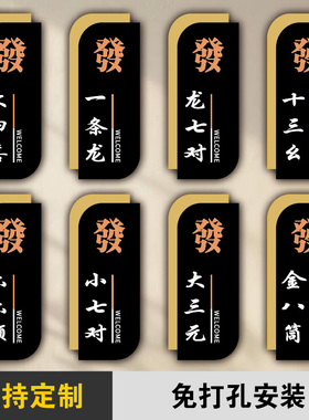 亚克力创意新中式麻将馆茶楼餐厅饭店包厢门牌定制棋牌室酒店麻友包间包房茶室VIP门牌号数字房间号门牌定做