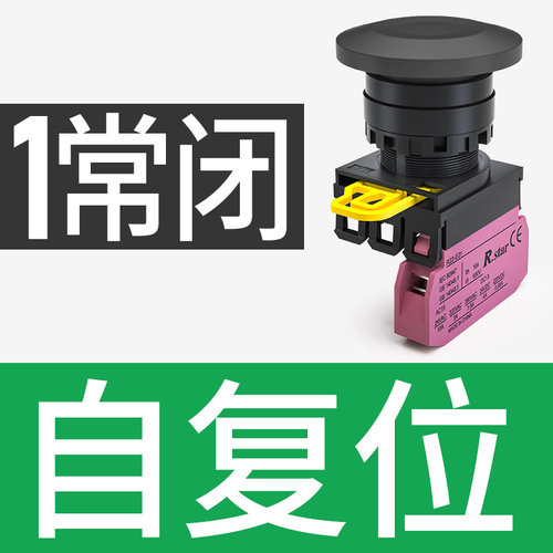 R.STAR蘑菇头按钮开关22mm自锁自复位电源启动停止常开R22B-M410G