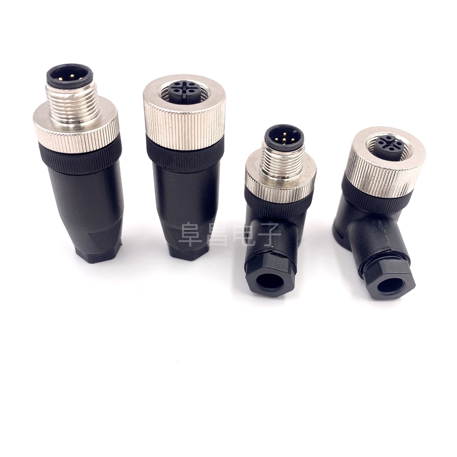 M12  A  Code  公母弯直头4PIN5针8芯航空插头连接器免焊螺钉压接