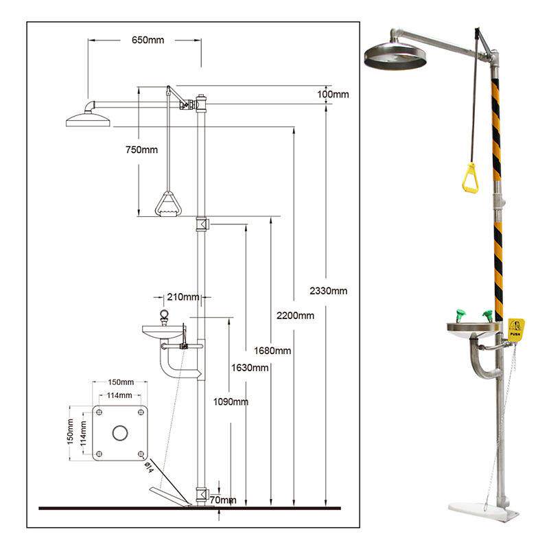 BRADY洗眼器304不锈钢脚踏复合洗眼器BD-550实验室紧急冲淋洗眼器