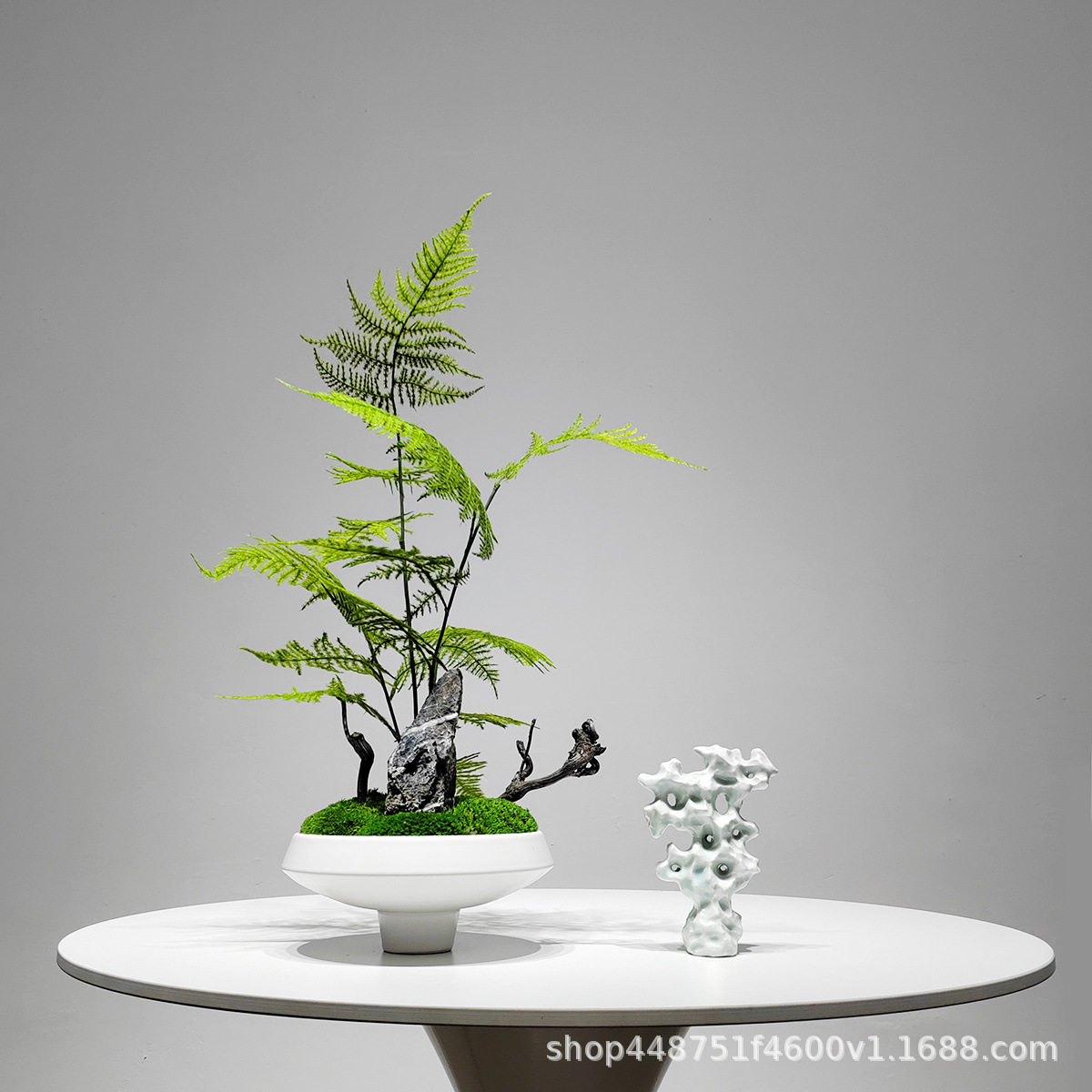 新中式仿真植物文竹盆景摆件假山造景绿植招财装饰品茶室花艺套装