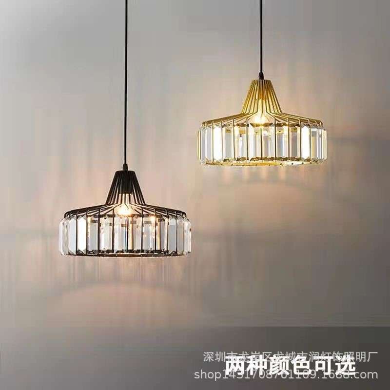 餐厅吊灯北欧铁艺水晶灯金色轻奢简约玄关卧室吧台书房客厅小吊灯