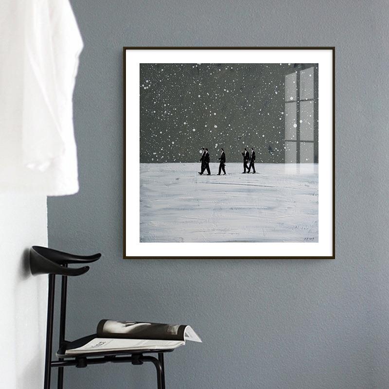 创意黑白卡通人物装饰画客厅玄关餐厅儿童房书房软装小众艺术挂画