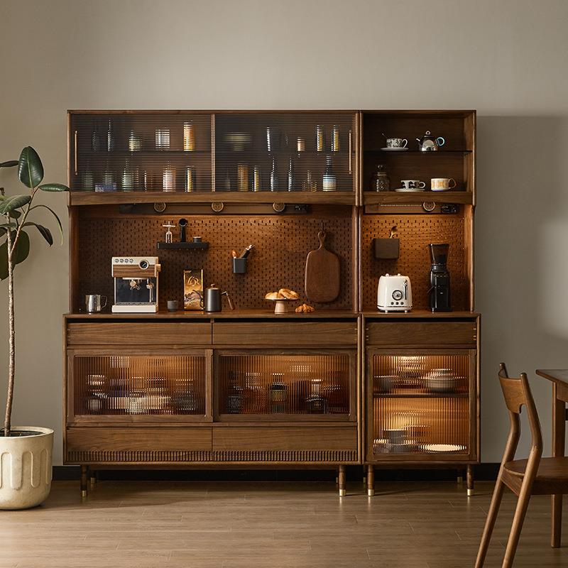 北美黑胡桃木实木餐边柜现代简约樱桃木原木家用多功能收纳餐边柜