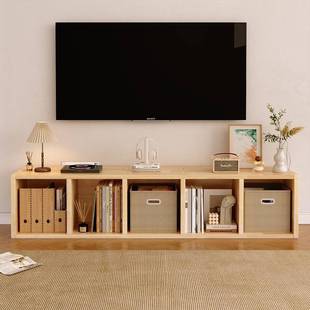 实木电视柜书架一体落地置物柜去客厅化书柜靠墙储物柜格子柜矮柜