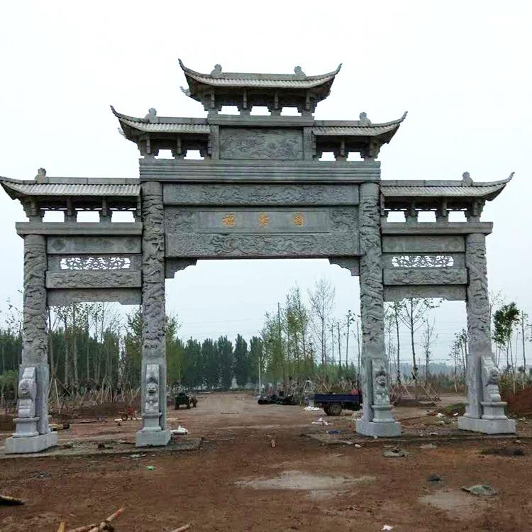生产花岗岩石牌楼青石牌楼大型园林石雕牌楼雕塑设计安装