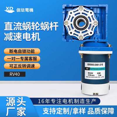 60W蜗轮蜗杆减速电机RV40大力矩直流电动机正反转调速马达12v24v