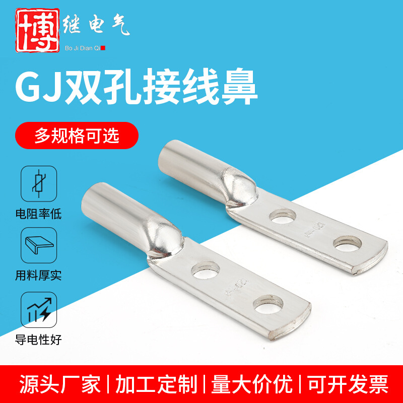 双孔铜鼻子 GJ铜线鼻子铜接线端子双孔铜线耳紫铜镀锡