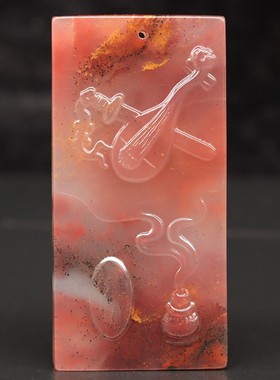 天然29*58*11mm23g玉石挂件桂林鸡血玉石贵妃料禅意装饰精雕挂件