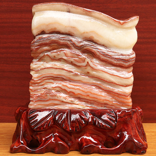 饰雕刻石摆件 7cm3725g五花肉桌面装 天然石材奇石摆件猪肉石17