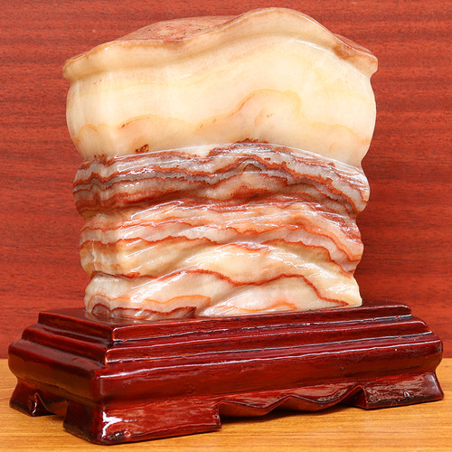 天然石材奇石摆件猪肉石14*14*4cm1375g五花肉桌面装饰雕刻石摆件