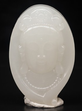 天然37*57*12mm39g玉石挂件桂林鸡血玉石贵妃料佛头装饰精雕挂件