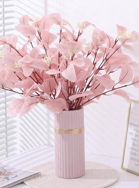 仿真花假花室内客厅装饰摆件摆设蓝色花瓶插花花束树叶干花装饰花