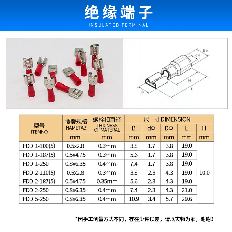 FDD1.25-110母预绝缘端头FDD1-110冷压端子 2.8mm插簧端子1000只