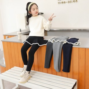 女童一体绒打底裤宝宝秋冬季加绒加厚假两件裙裤外穿休闲长裤子仙