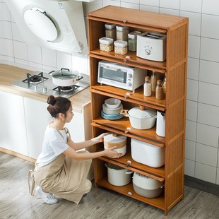 厨房置物架收纳锅具架子碗架落地多层带门防尘碗柜多功能储物橱柜