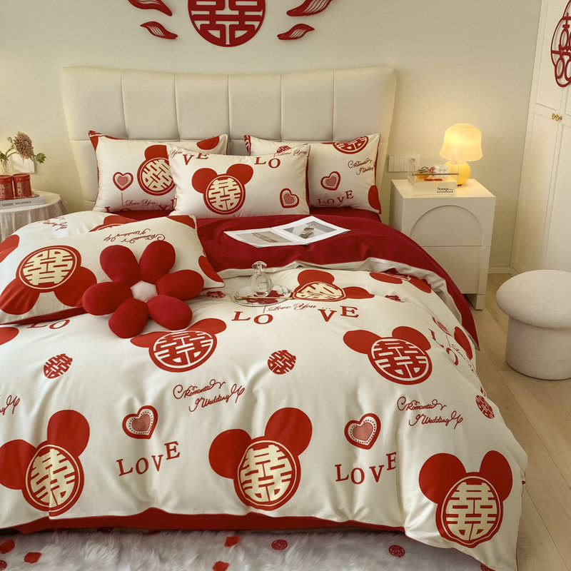 高档婚庆四件套红色被套床单床笠新婚嫁婚房喜被中式结婚床上用品