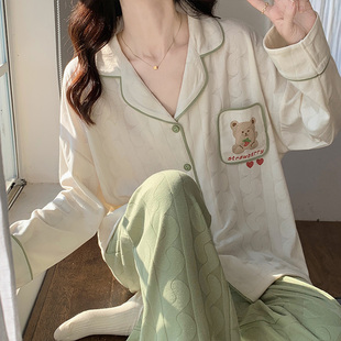 睡衣女春秋款冬季网红长袖宽松可爱女士夏天薄款开衫家居服女套装