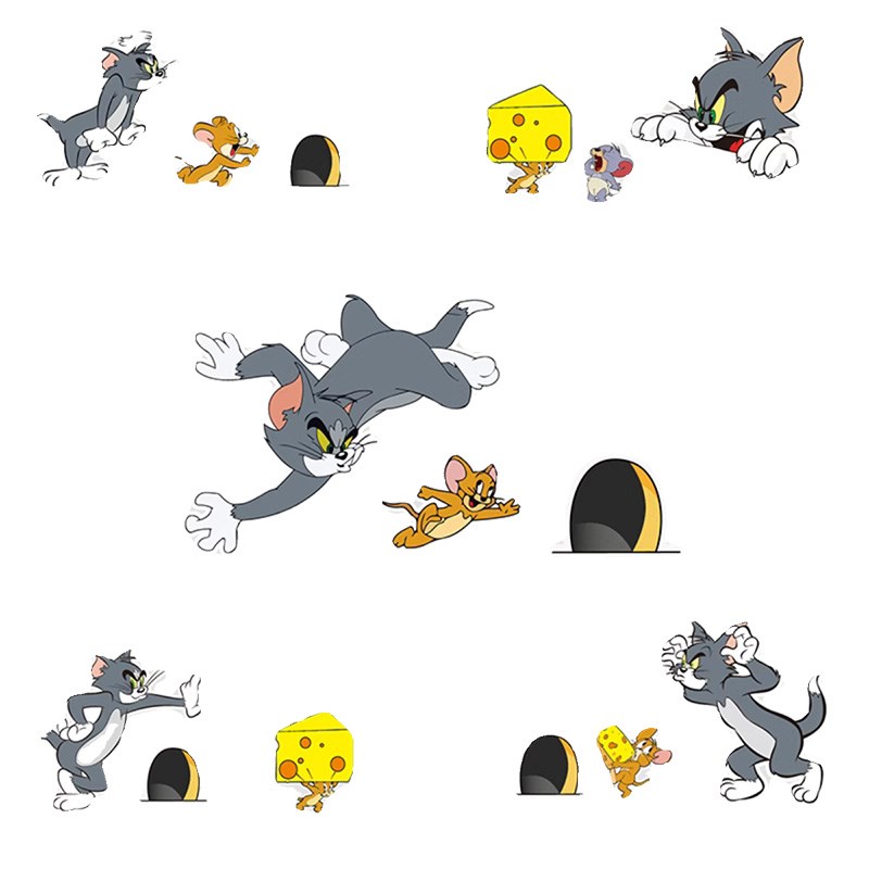 猫和老鼠墙面装饰汤姆杰瑞转角布置网红宠物店玻璃背景墙贴纸壁画