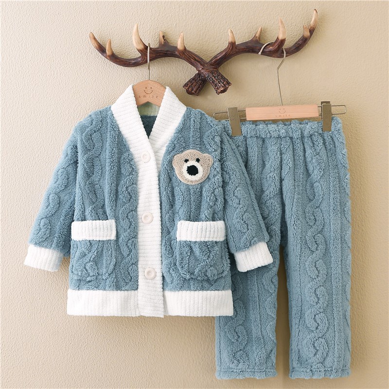 儿童法兰绒睡衣女童秋冬季亲子装加厚男童女孩珊瑚绒家居服中大童