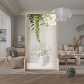 北欧绿植屏风隔断奶油风客厅实木进门玄关卧室遮挡装 饰可移动座屏