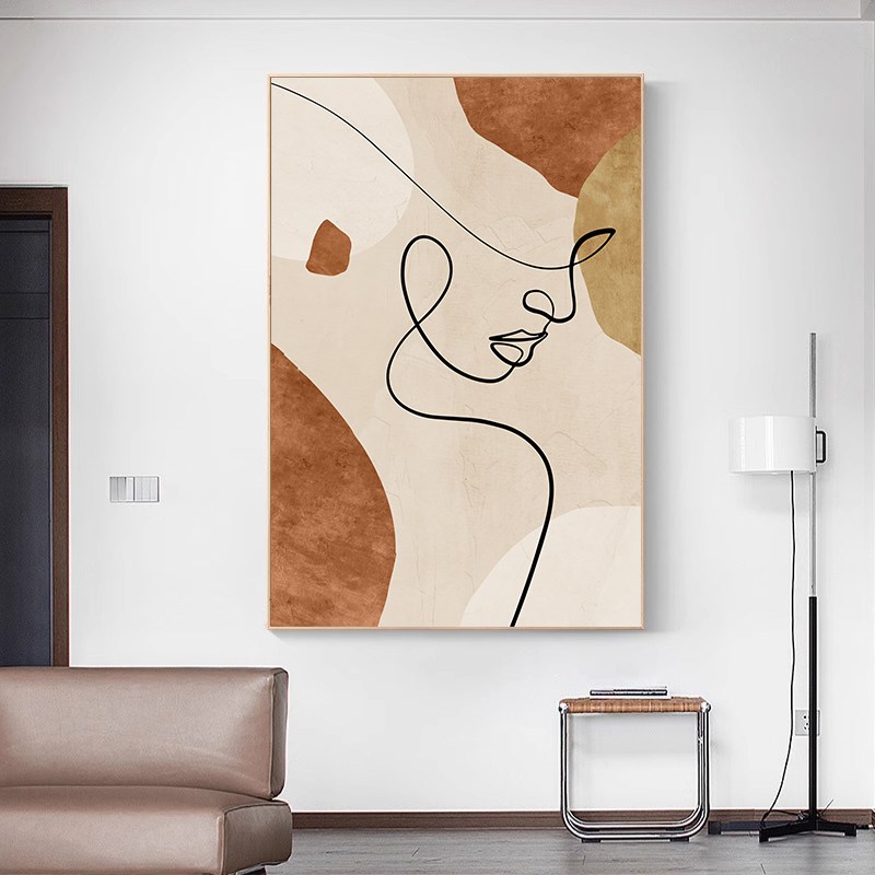 奶油风客厅装饰画高级感抽象美女人物线条沙发背景墙巨幅落地挂画