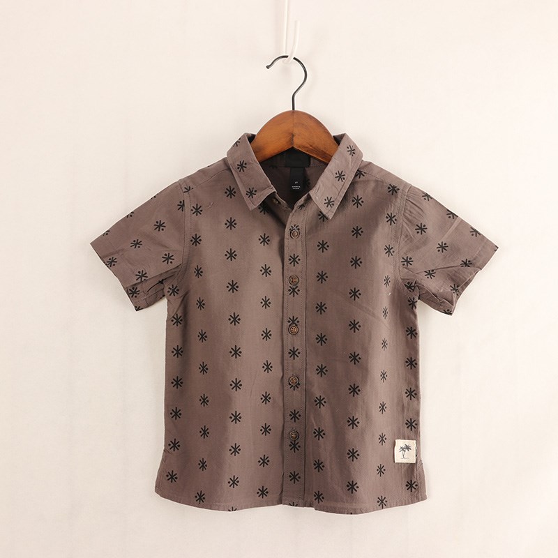 欧美单春夏款童装    中小男童雪花图案短袖衬衫 (97E-23)