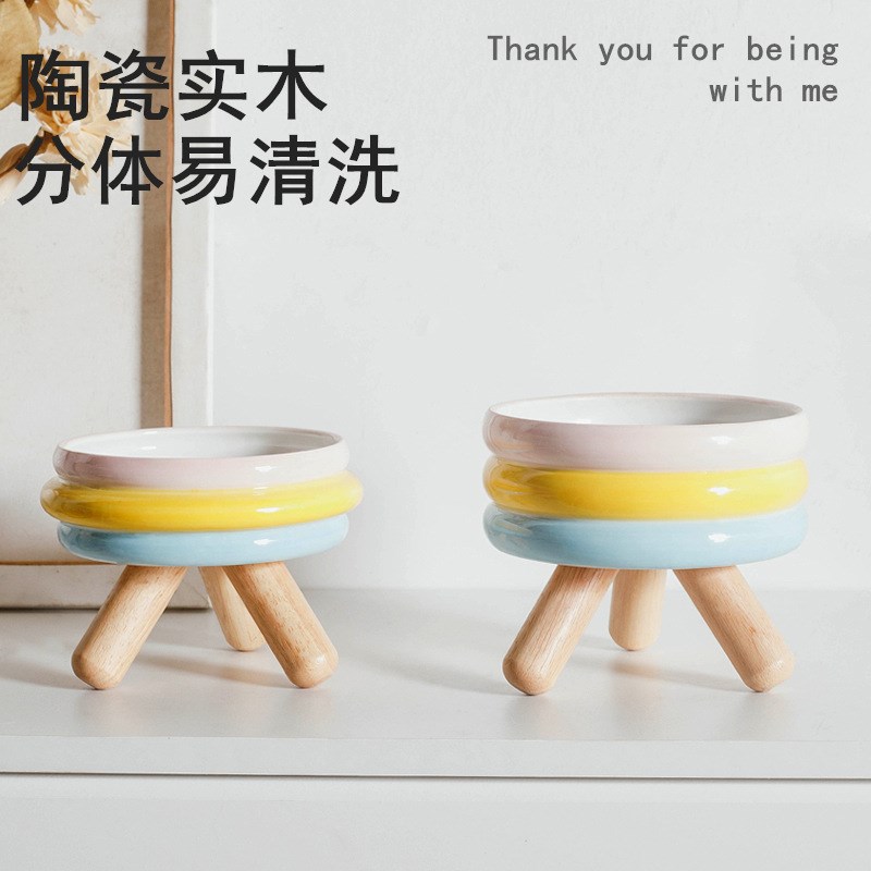 宠物陶瓷猫碗狗水碗狗食盆粮碗喂食碗猫食盆分体式高脚护颈